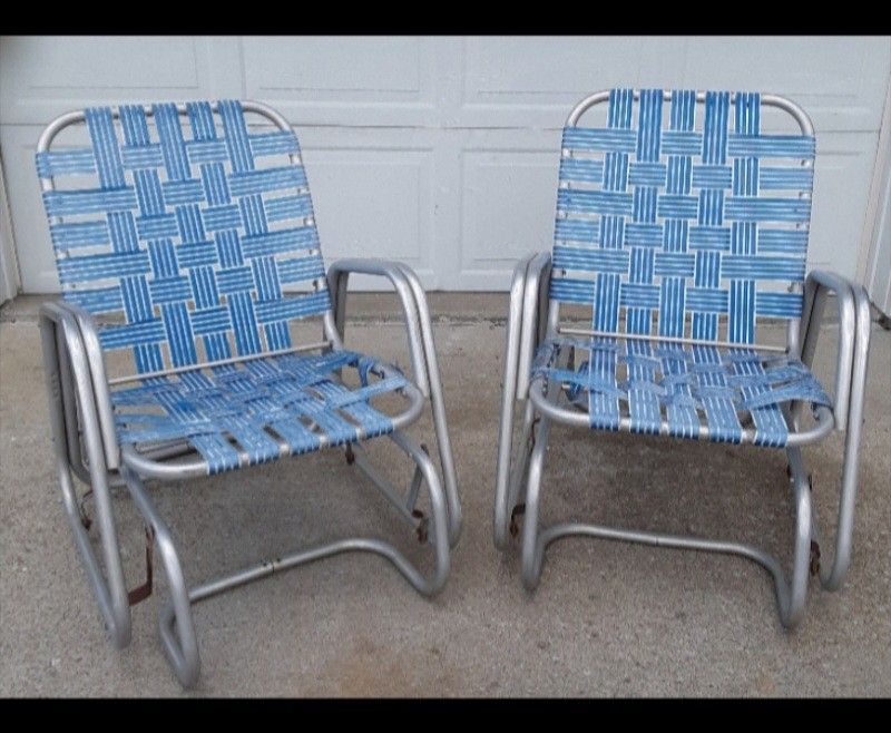 Vtg Aluminum Webbed Seat Glider Chairs