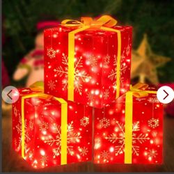 3PCS Christmas Decorations Lighted Gift Boxes 