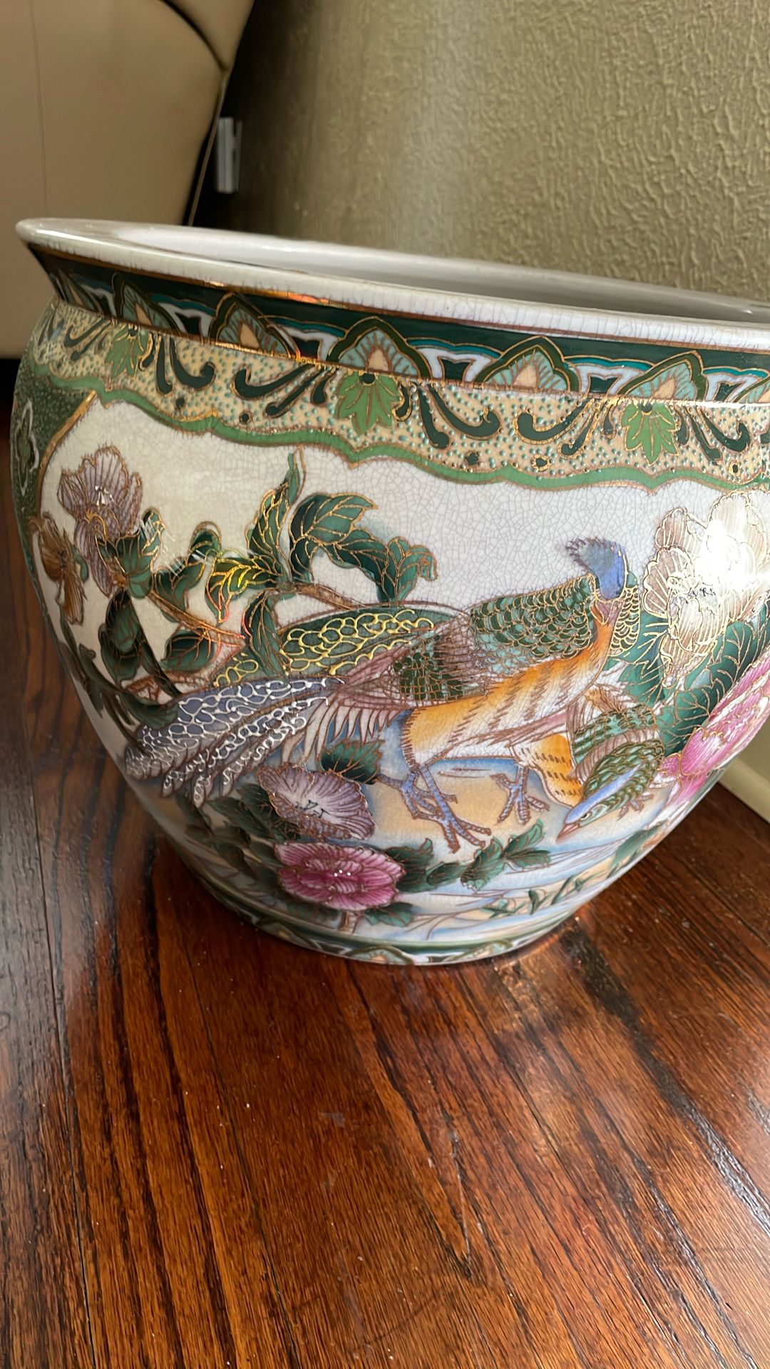 Vintage Chinoiserie Moriage Fish Bowl/Planter