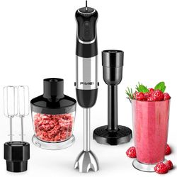 FIMEI Hand Blender, 800W Electric Hand Mixer [360-degree Installation], 5-in-1 Immersion Blender with Whisk, 500ml Food Chopper, 700ml Beaker, Masher,