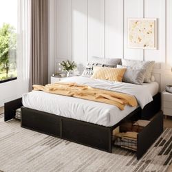 SHA CERLIN Full Platform Bed Frame with 2 Large Storage Drawers, Black