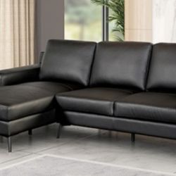 Brand New Black Leather Modern Style Sectional Sofa
