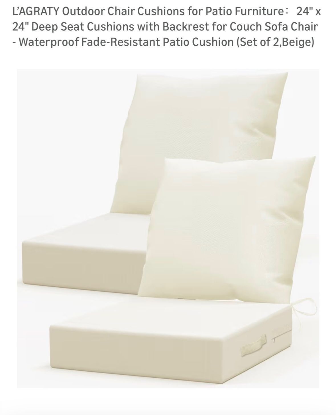 New set of 2 patio chairs cushions 24x24