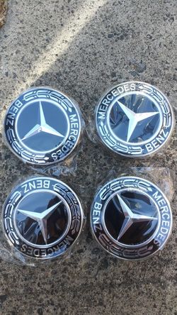 Set of 4 - New - Black - 75mm /3 Inch Mercedes Benz Wheel Caps - Mercedes Wheel Caps - Mercedes Benz Center Wheel Caps