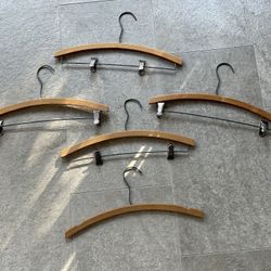 Five Vintage Wood Clothes Hangers.