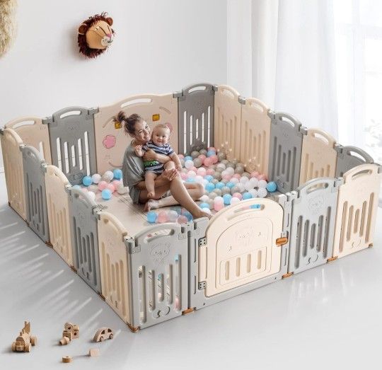 Shanghai Foldable Playpen, 18 Panel Extra Large Playpen for Babies Toddlers Infant, Safety Material Portable Play Yards with Gate, NO Gaps