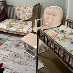 Baby Crib, Rocking Chair & Ottoman, Changing Table