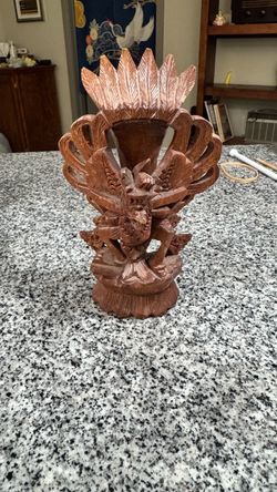 Hand-Carved Wood Garuda Statue Vase
