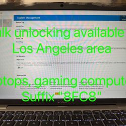 Provide bulk unlocking, unlocking laptops, gaming computers, desktops, tablets, Apple, suffix "8FC8"