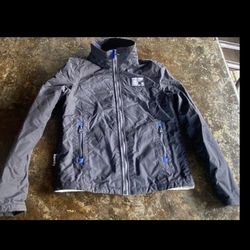 EUC Men’s S SuperDry Japan Grey Blue Zip Original Windbreaker Hooded Jacket 