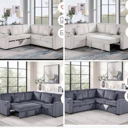 $550.  Sectional Pull Out Bed With Storage USB Cup Holder Available,I Ivory,Dark Gray,Corduroy