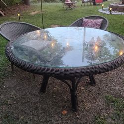 Outdoor 60" Glass Top Wicker Table