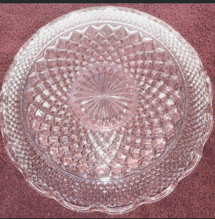 Anchor Hocking Wexford 14" Cupped Edge Round Clear Glass Serving Platter/ Torte Plate / Cake Platter I