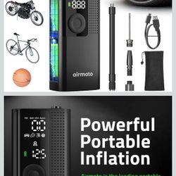 Airmoto Tire Inflator Portable Air Compressor - Air Pump for Car Tires with Digital Pressure Gauge, LED Light and Auto Shut-Off Function - Cordless Pu