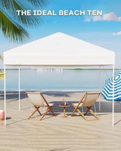 10x10 Pop Up Canopy Tent, Easy Up Canopy with 3 Adjustable Height, Outdoor Sun Shade  & Carrying Bag for Camping, Parties,Outdoor Events - White