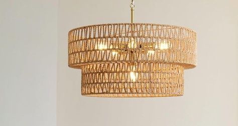 SupMaka 23.6" Boho Rattan Chandelier, 6-Light Large Rattan Pendant Light with 2-Tier Wicker Shade, Bohemian Farmhouse Ceiling Light Fixture Chandelier