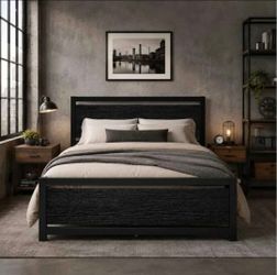 Full Bed Frame with Headboard, Under-Bed Storage, Black
Full metal platform bed with headboard, 10.5-inch clearance, steel slats, no box spring needed