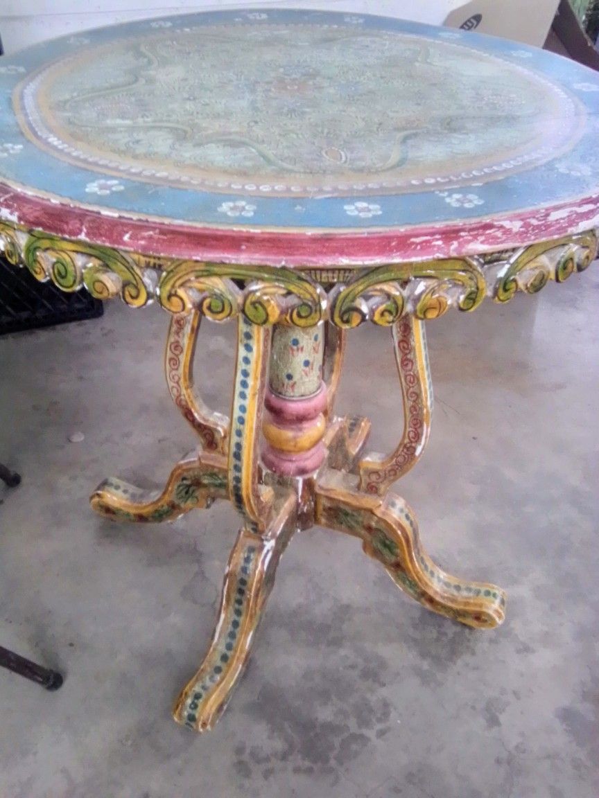 Beautiful Vintage Hand Painted Hardwood Table