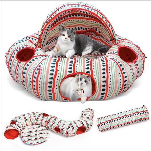 New- Cat Cave Donut Tunnel, Multifunctional Cat Playground Toys Hideplace For Small Medium L
