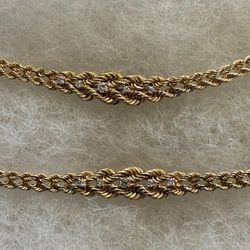 Gorgeous Vintage Ladies 14k Gold Unique Double Rope Diamond Necklace & Bracelet