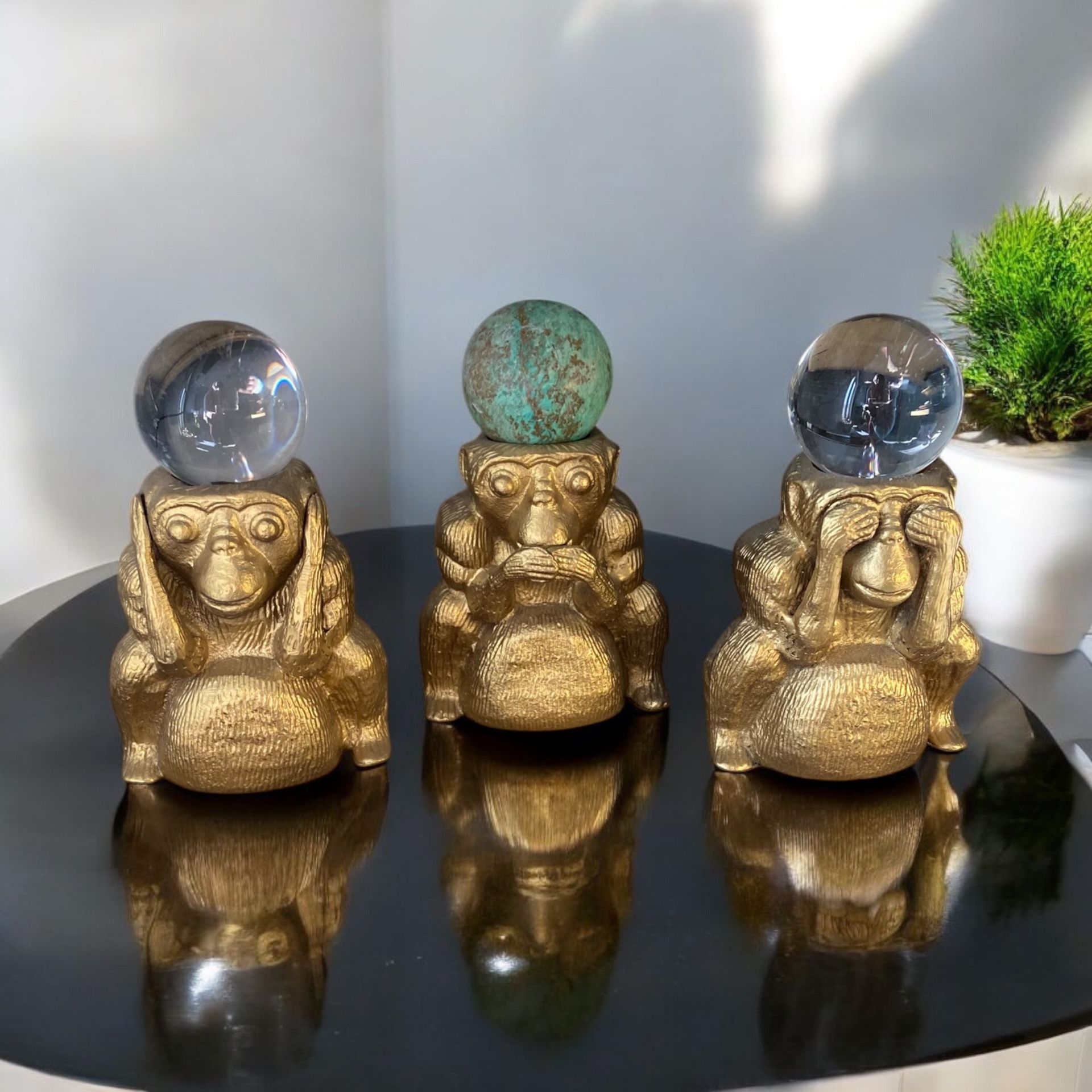 Rare Complete Set Of Three Antique Golden See No Evil, Hear No Evil, Speak No Evil Monkeys