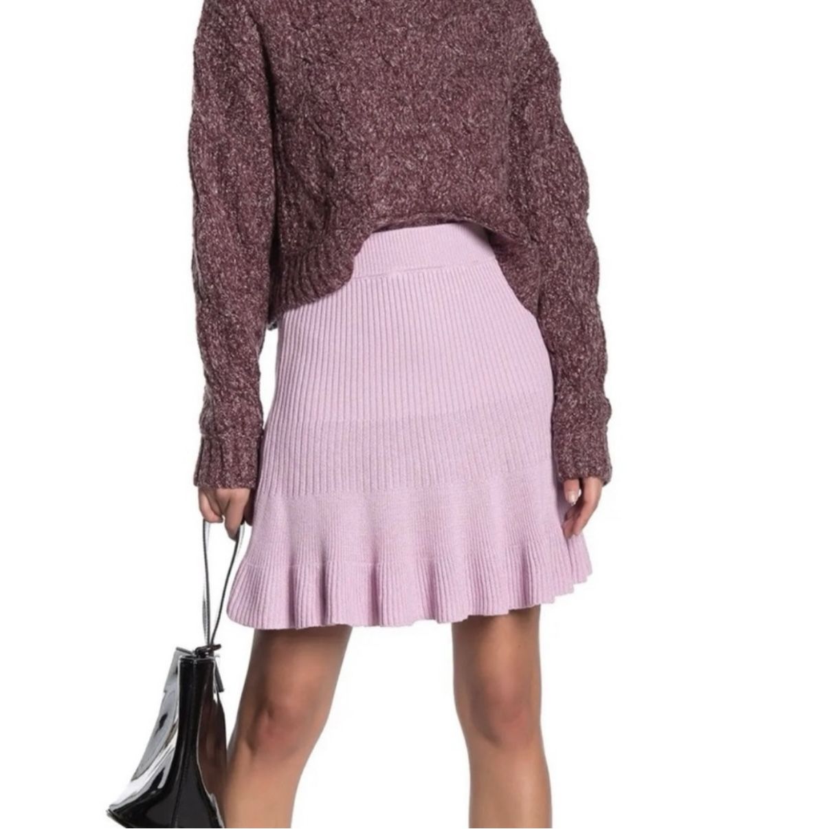 Brand New Free People Orchid Ribbed Knit Ruffle Mini Skirt - Size Large