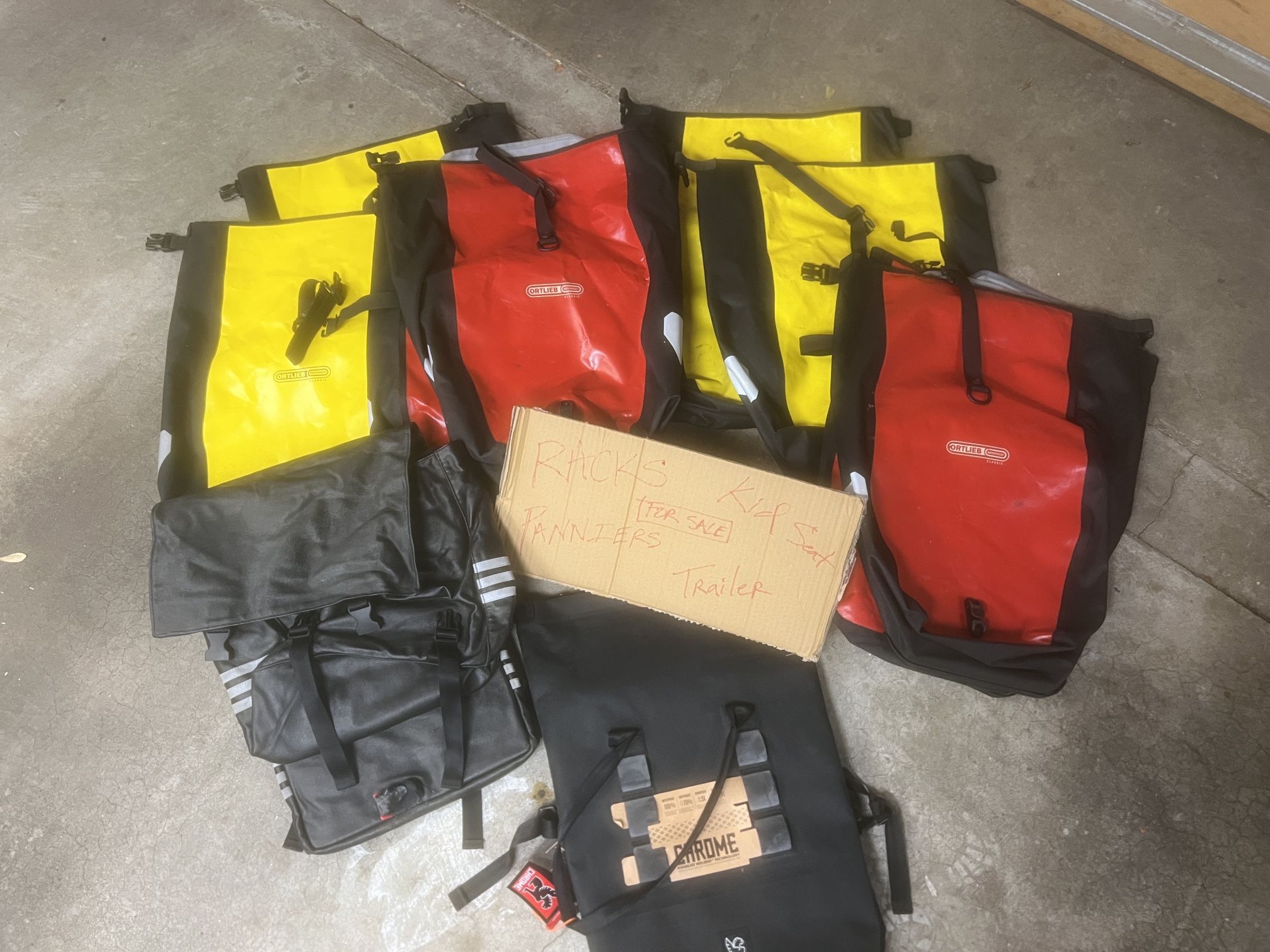 Ortlieb Panniers, Burley Trailer, Thule Yepp Mini Seat