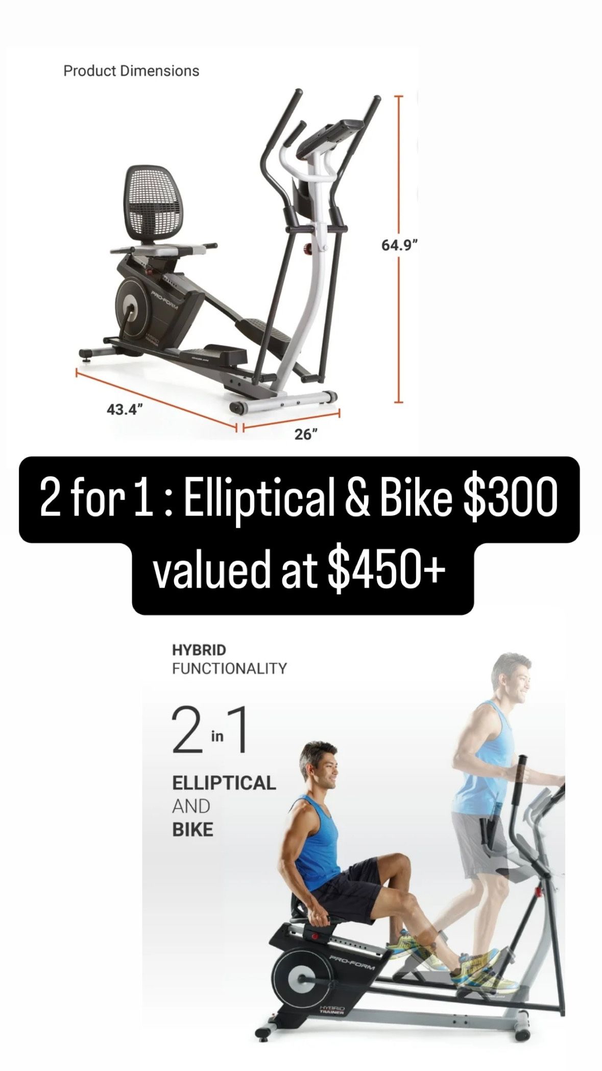 Elliptical & Stationary Bike 2 in 1