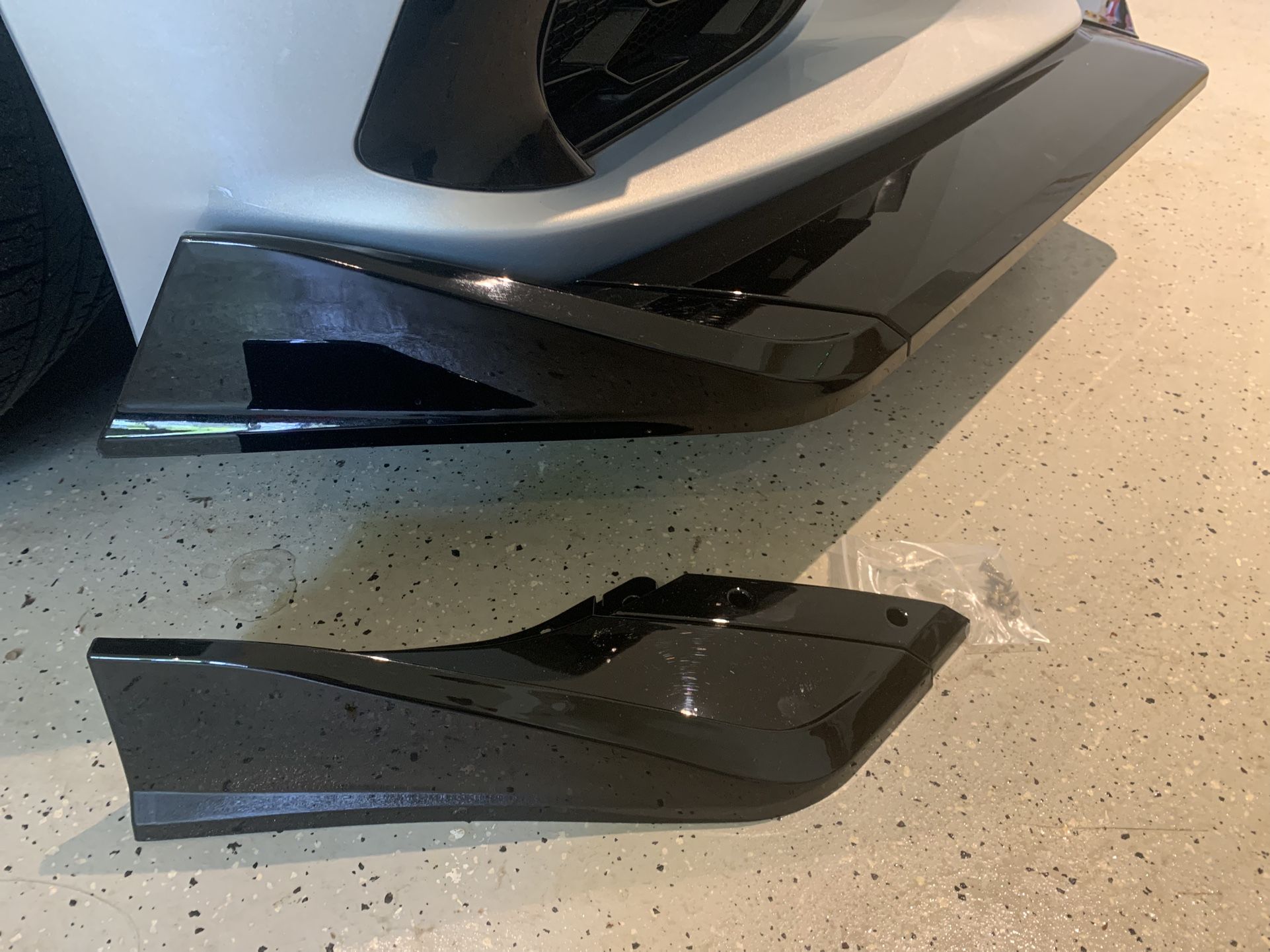 2 of 5PC Front Bumper Lip Body Kit Spoiler 5VM Style Fits 2000-2025 Chevy Corvette C8 Painted Anti-UV Gloss Black New