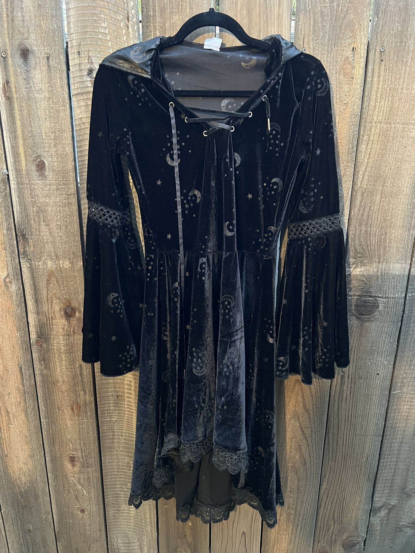 Black Moon Stars Hooded Witchy Dress 