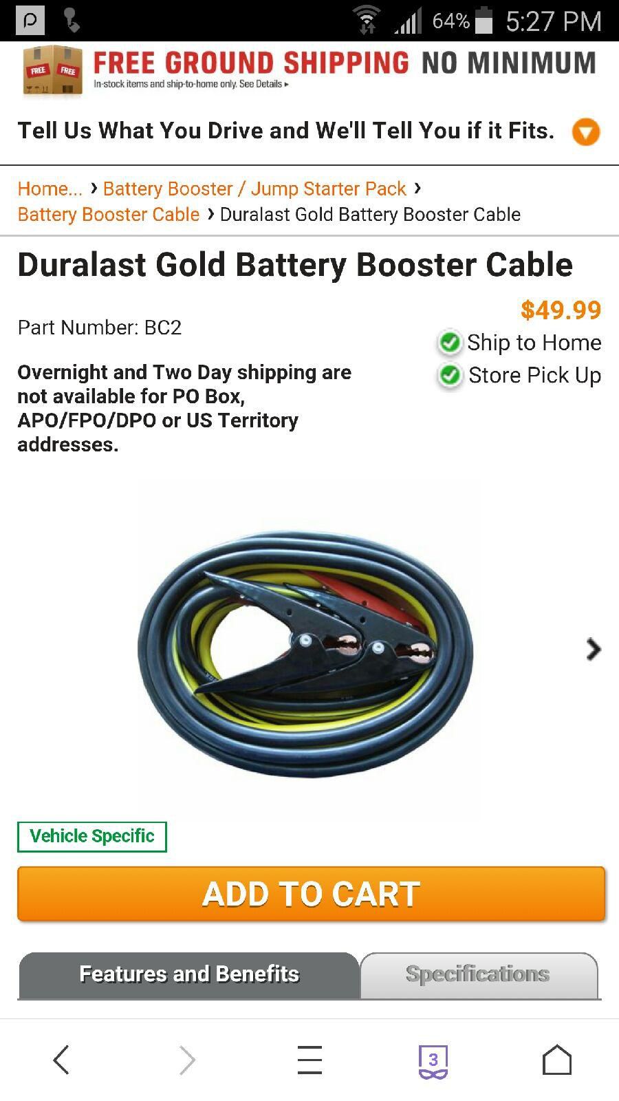 Duralast Gold 20 Ft Booster Cables for Sale in San Bernardino, CA - OfferUp