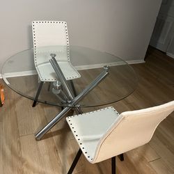Glass Table w/ Two Swivel Chairs