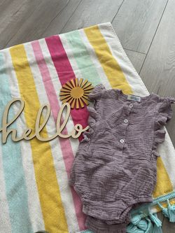 Cute Lavender Linen Romper 3-6 Months 
