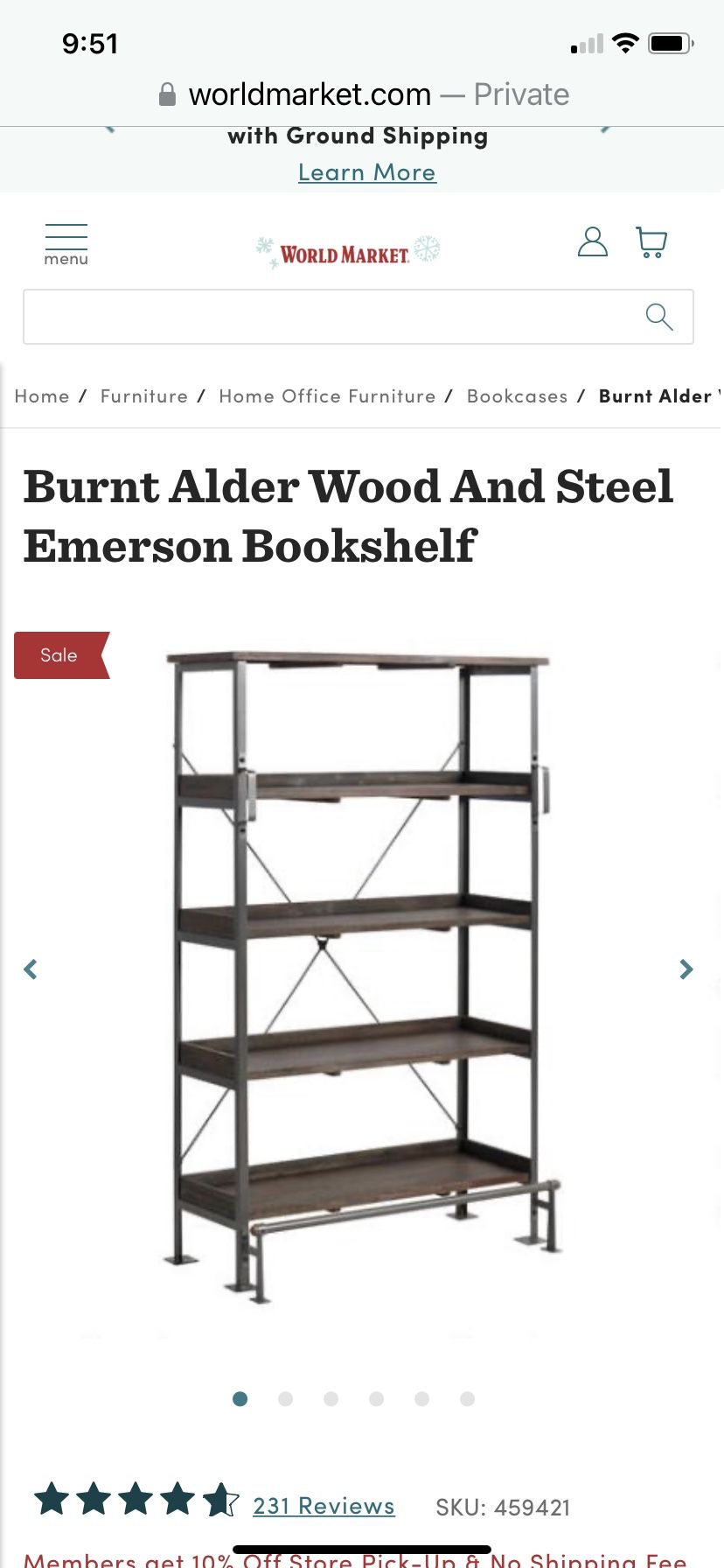Cost Plus World Market Burnt Alder Emerson Industrial Bookshelf 