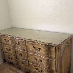 Beautiful Glass Topped Wood Dresser Set