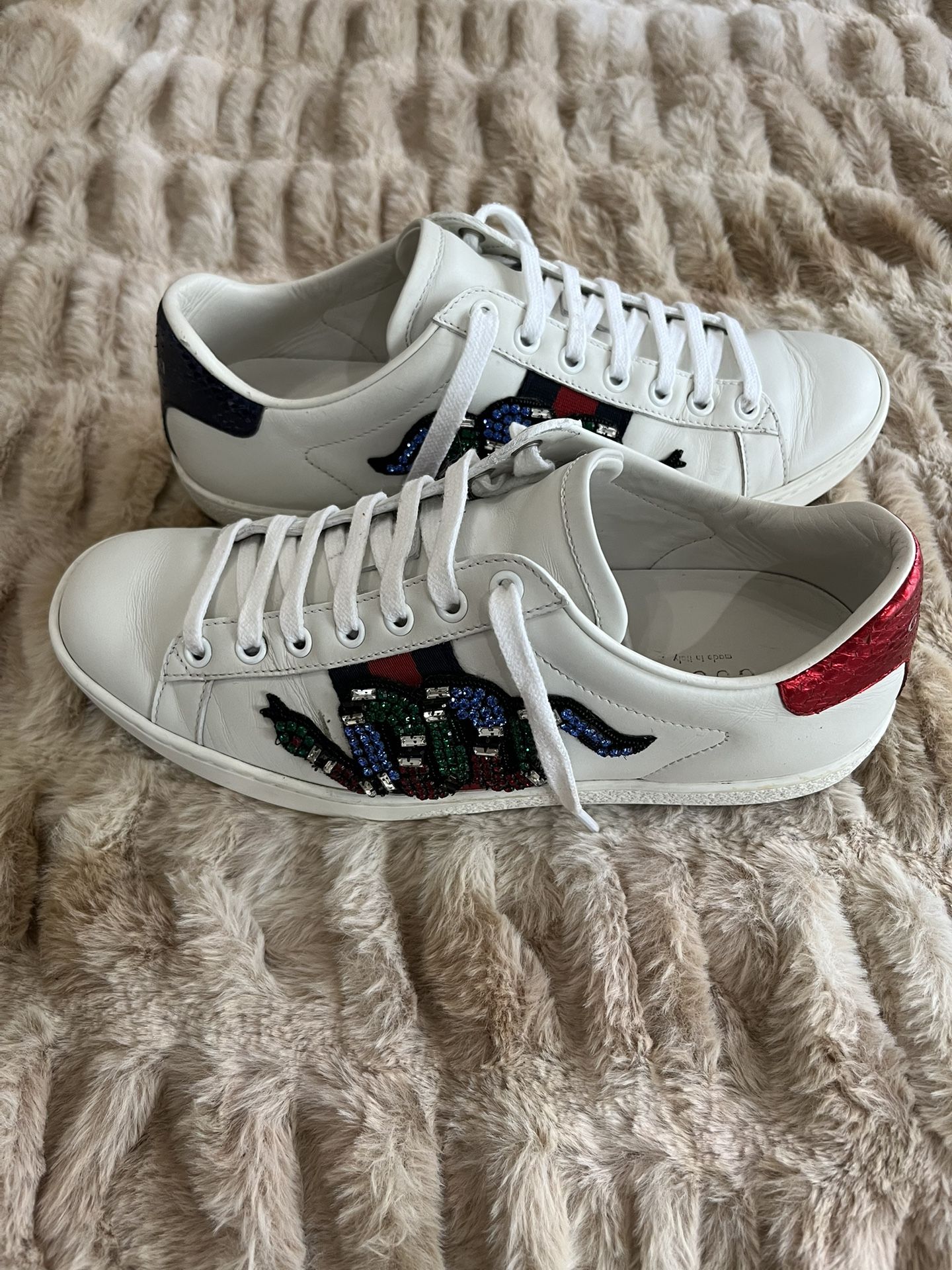 Gucci Ace Crystal Snake Sneakers - Size 37.5 US 7.5