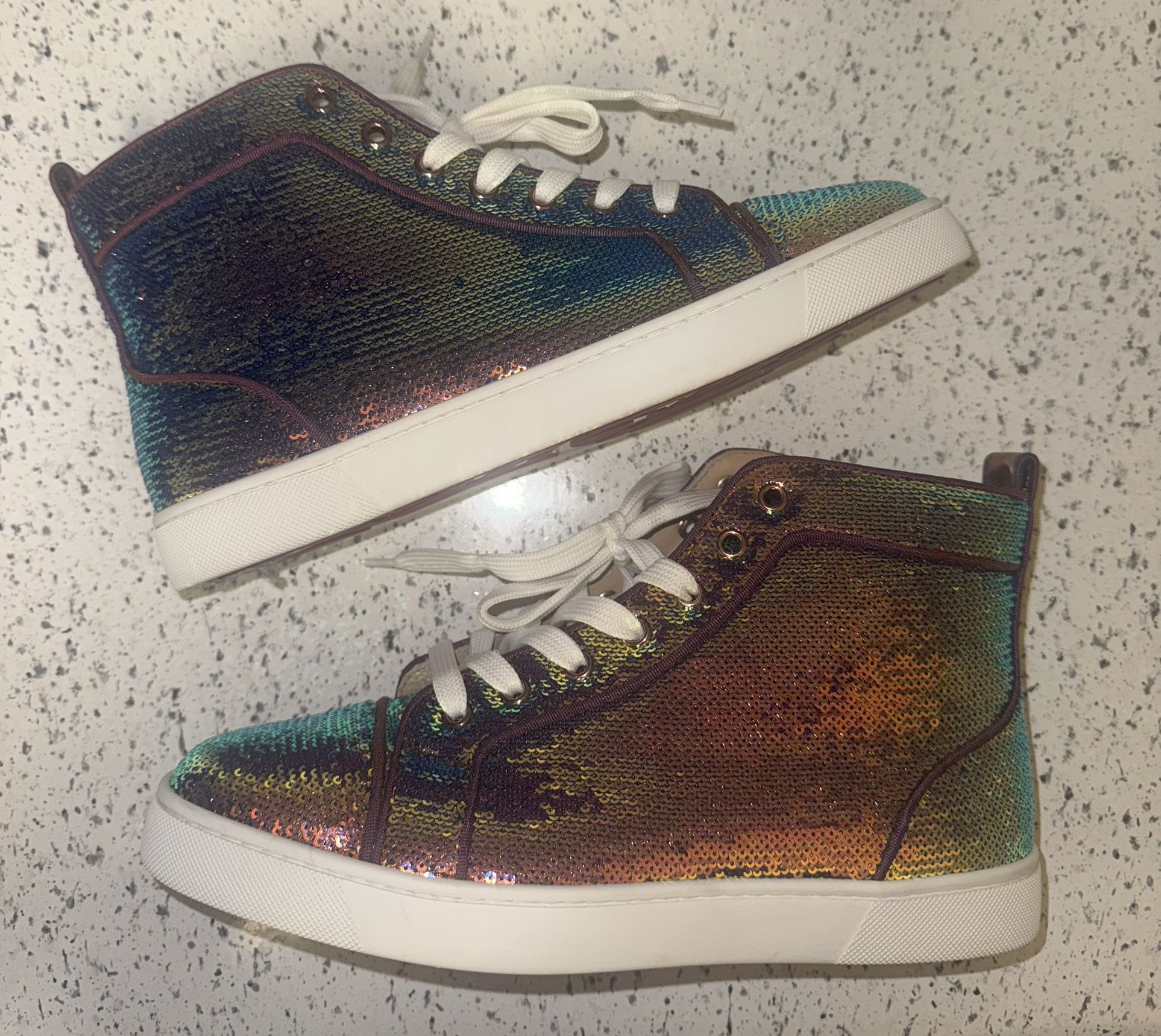 Christian Louboutin Louis Orlato Flat High Top Sneakers ‘Iridescent’ Size 8M