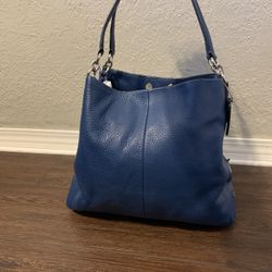 Coach Rare Blue Graphite Pleated Leather Satchel Shoulder Handbag