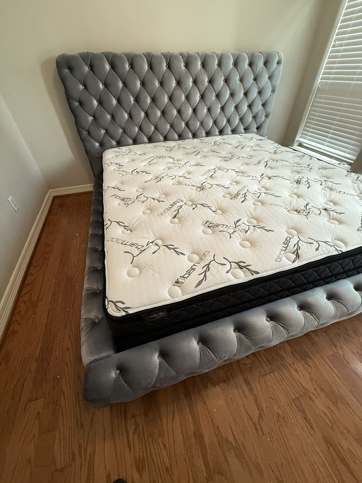 New King Size Grey Platform Bed Frame