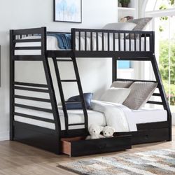 TWIN/FULL Wood Bunk Bed come NEW IN BOX, mattress sold separately