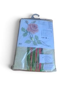 Vintage Rico Design 68126 Pink Rose Cross Stitch Kit Sealed Anchor Floss Linen
