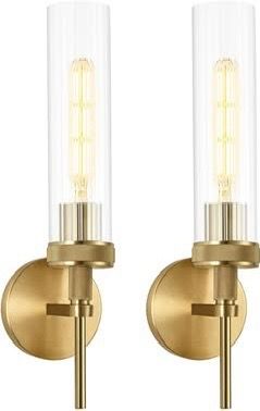 Antique Gold, Hardwired Rippled Glass, Knurled Texture, 2-Light Wall Mount