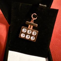 MICHAEL KORS Signed Rose Gold Perfume Bottle Charm with Crystals