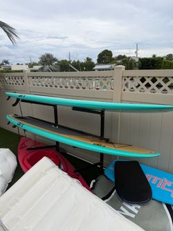 CAT 5 Stand Up Paddleboard Set (2) + Wall Rack + Paddles — Pool Water Only, Excellent Condition
