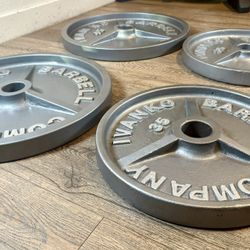 IVANKO’S FULL Olympic Set [ 5s And 2.5s Different Brand] Reconditioned Beautiful Vintage Cast Iron Weight Plates 