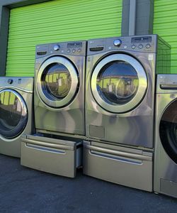 LG Front Load Washer and Dryer Set with Pedestals