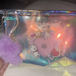 BRAND NEW RARE SOLD OUT New The Crème Shop BT21 Holographic Travel Pouch Cosmetic Make-Up Cosmetic Bag