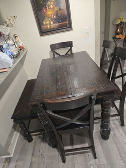 Dark Wood Counter Height Dining Table with Chairs