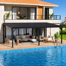 20 ft. x 12 ft. Patio Cover Wall-Mounted Metal Pergola