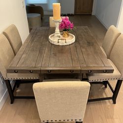 Living Spaces Rustic Dinner Table With 6 Chairs, Wine Rack And Storage